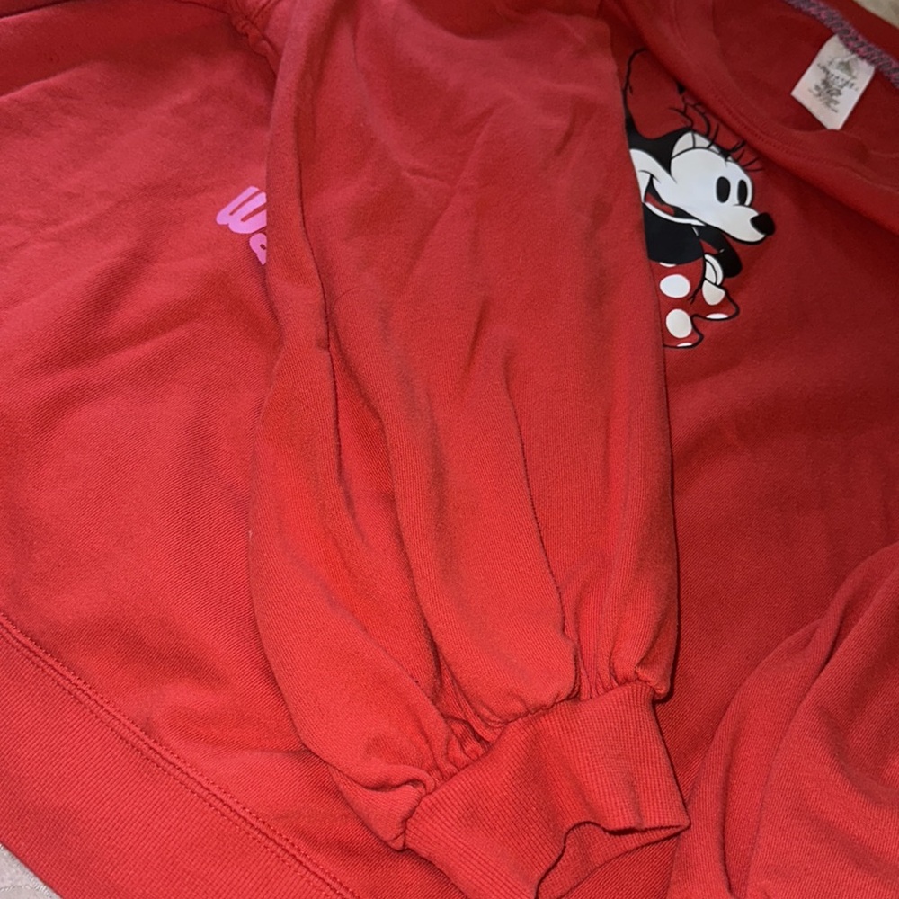 Minnie Mouse balloon sleeve oversize sweatshirt Disney Parks 2X rare rd & pink - Picture 3 of 10